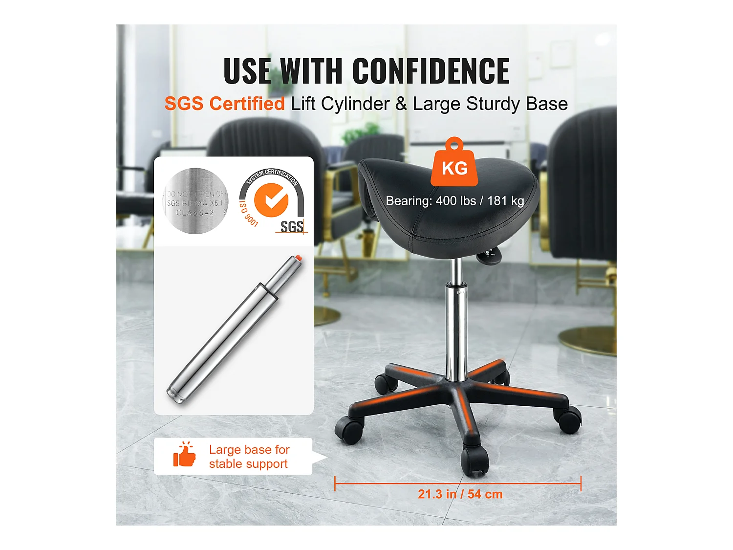 Tabouret de Bureau SucceBuy Tabouret de Selle, Chaise Roulante avec Roulettes, Cuir PU Épais