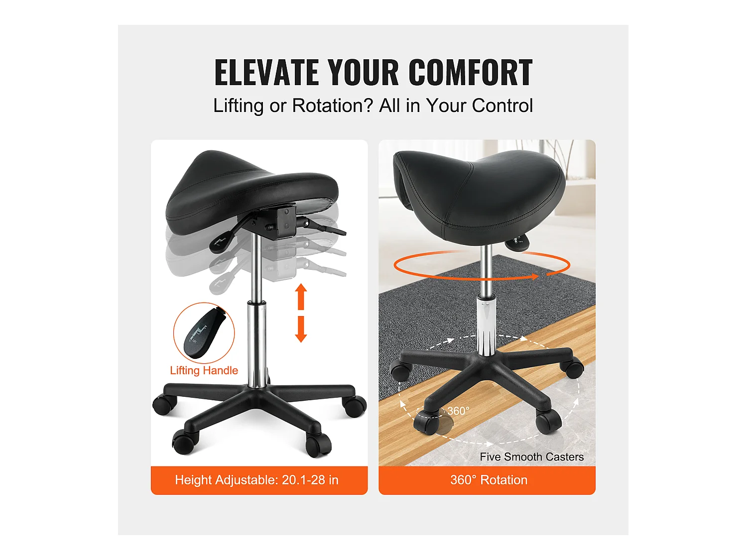 Tabouret de Bureau SucceBuy Tabouret de Selle, Chaise Roulante avec Roulettes, Cuir PU Épais