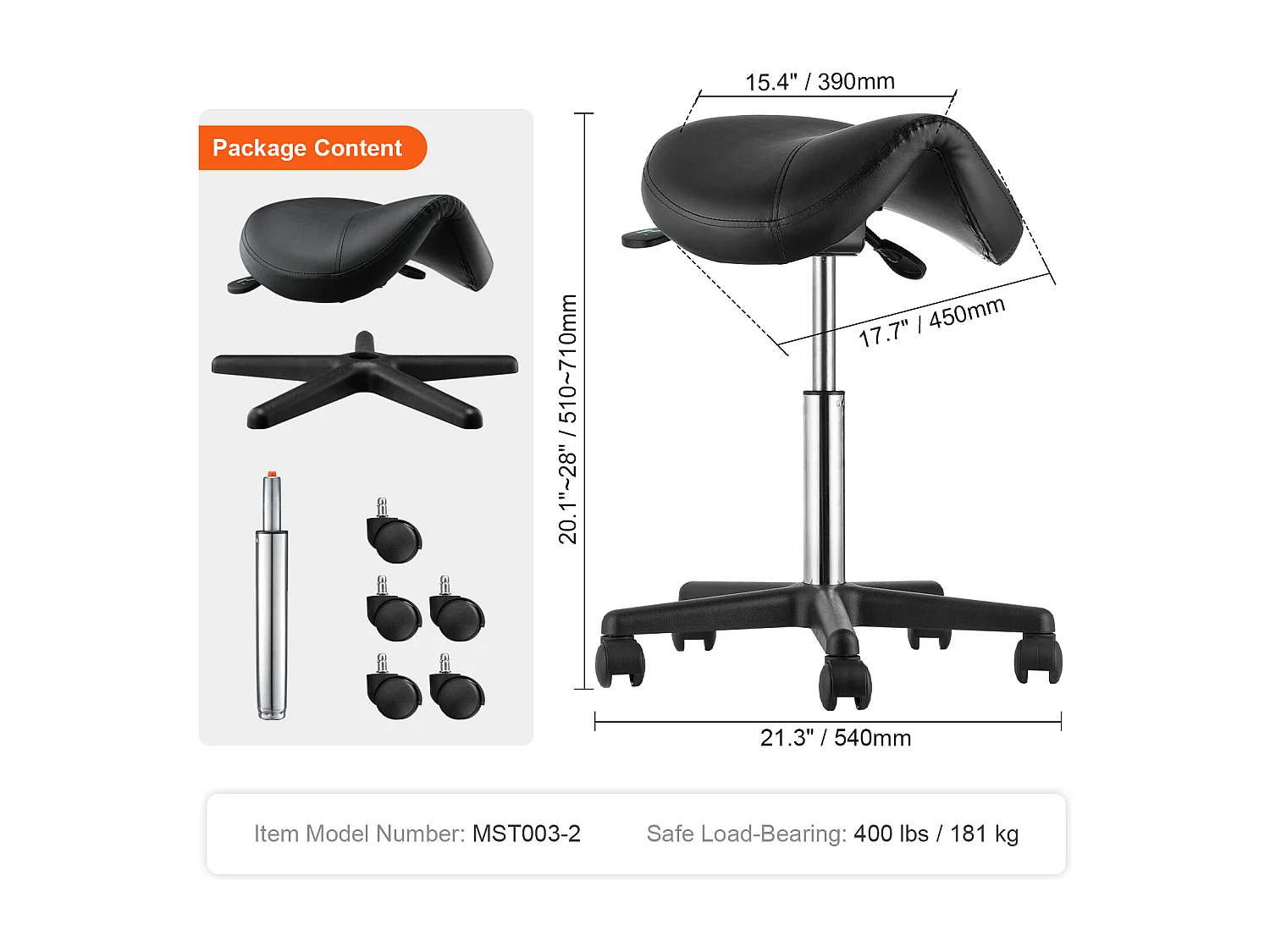 Tabouret de Bureau SucceBuy Tabouret de Selle, Chaise Roulante avec Roulettes, Cuir PU Épais