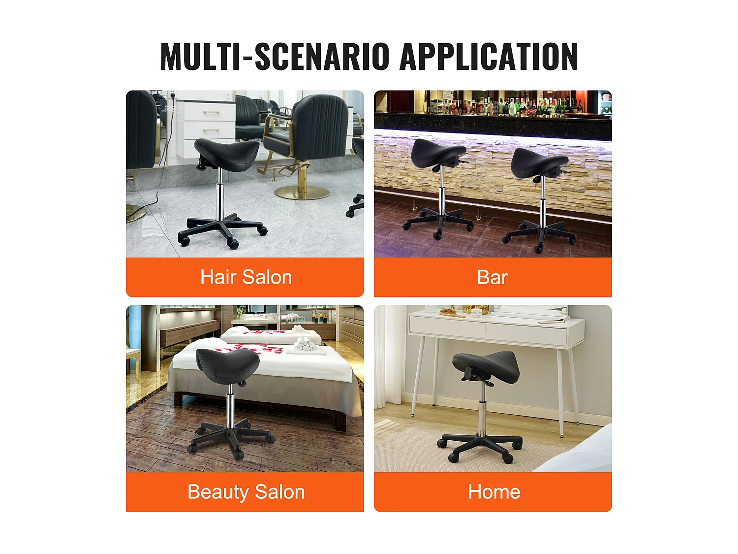 Tabouret de Bureau SucceBuy Tabouret de Selle, Chaise Roulante avec Roulettes, Cuir PU Épais