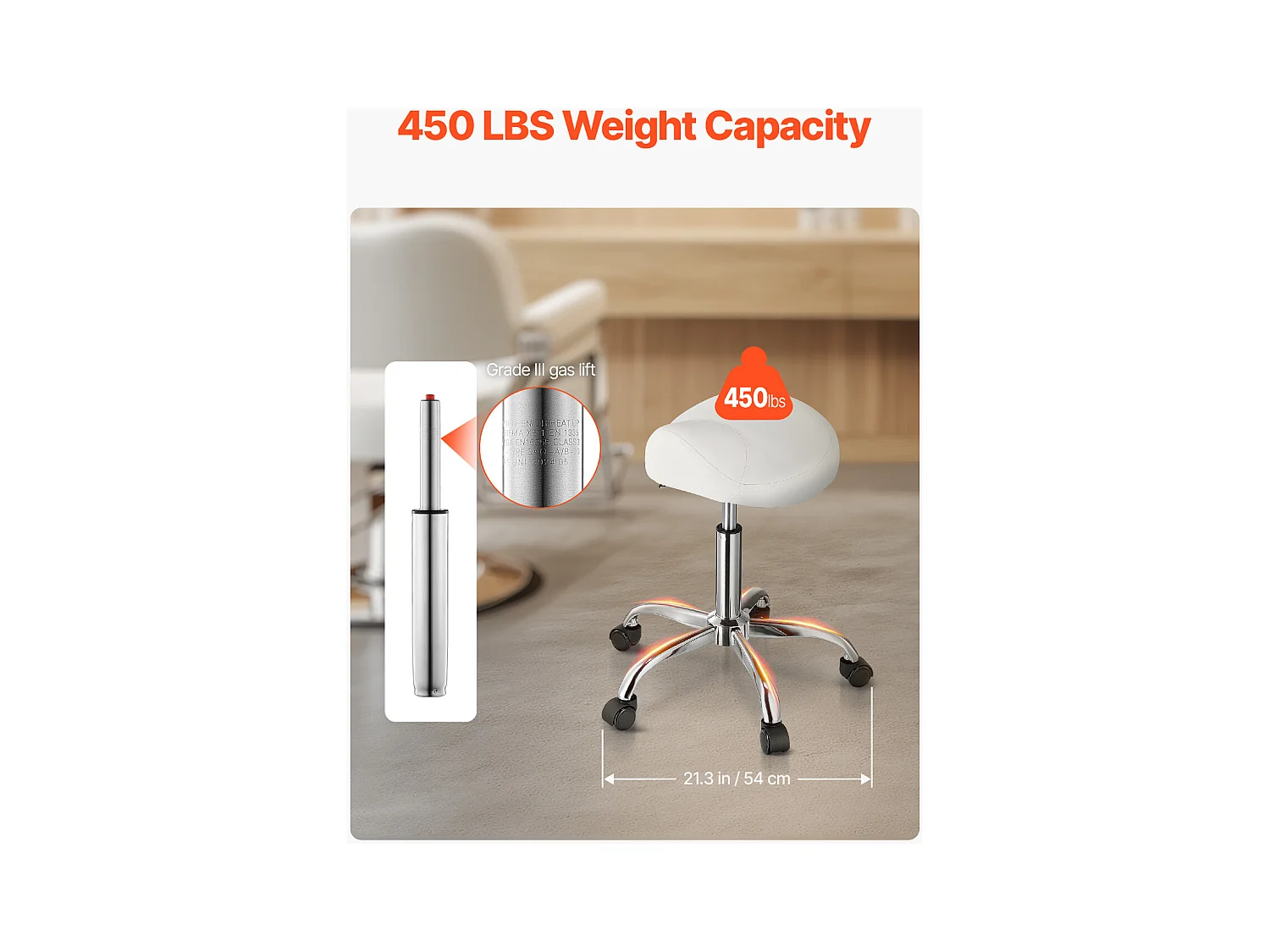 Bürostuhl SucceBuy Sattelstuhl mit Rollen aus PU-Leder höhenverstellbar Weiß