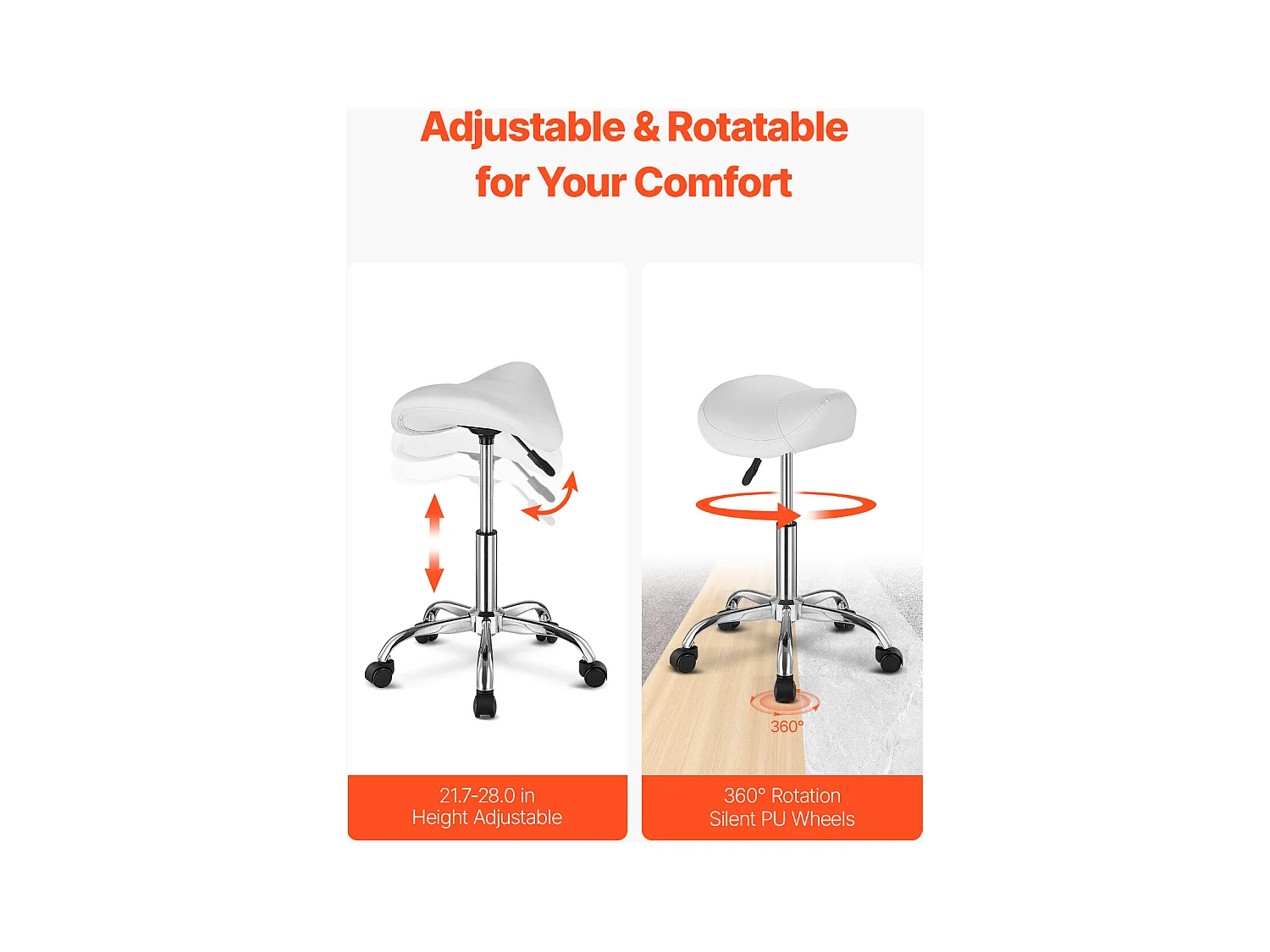 Bürostuhl SucceBuy Sattelstuhl mit Rollen aus PU-Leder höhenverstellbar Weiß