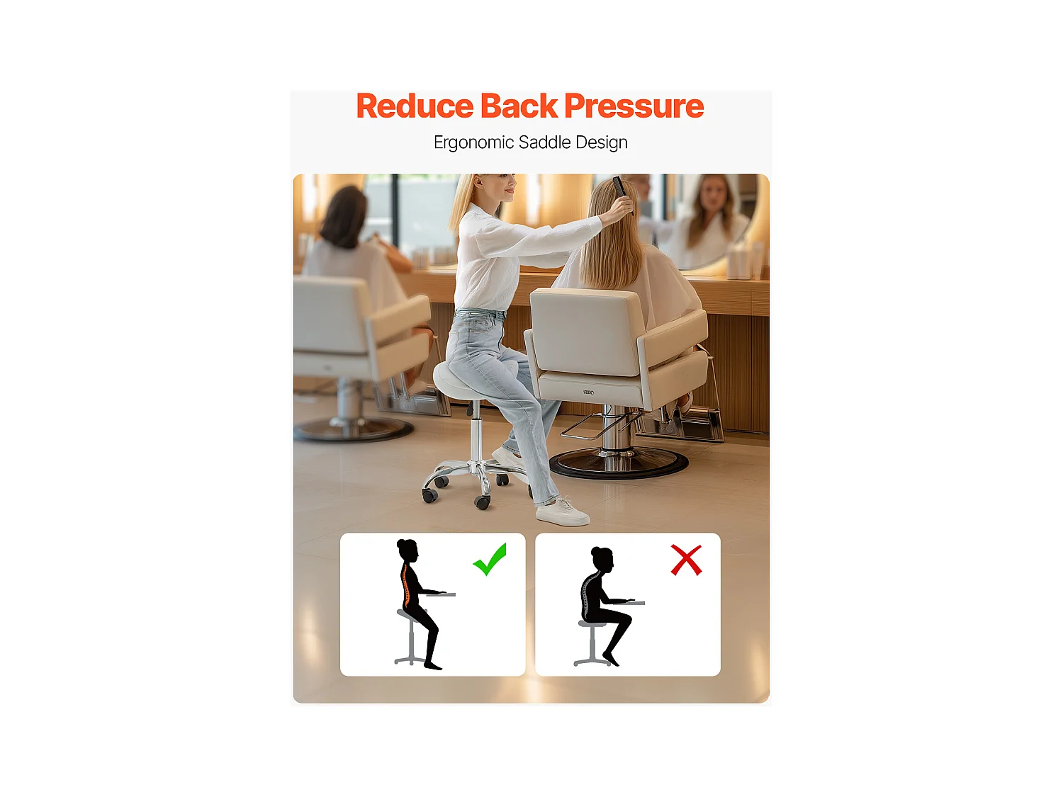 Bürostuhl SucceBuy Sattelstuhl mit Rollen aus PU-Leder höhenverstellbar Weiß