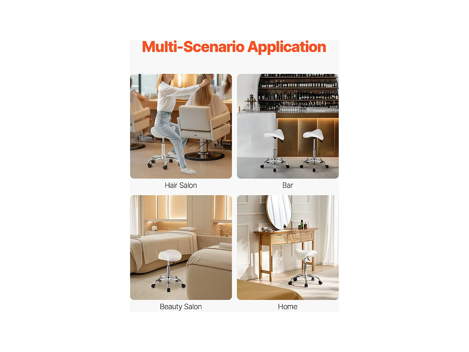 Bürostuhl SucceBuy Sattelstuhl mit Rollen aus PU-Leder höhenverstellbar Weiß