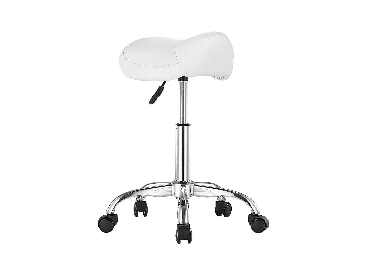 Tabouret de Bureau SucceBuy Tabouret de Selle à Roulettes en Cuir PU Réglable en Hauteur Blanc