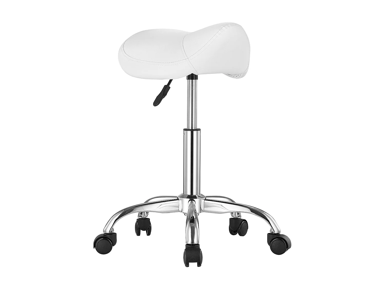 Tabouret de Bureau SucceBuy Tabouret de Selle à Roulettes en Cuir PU Réglable en Hauteur Blanc