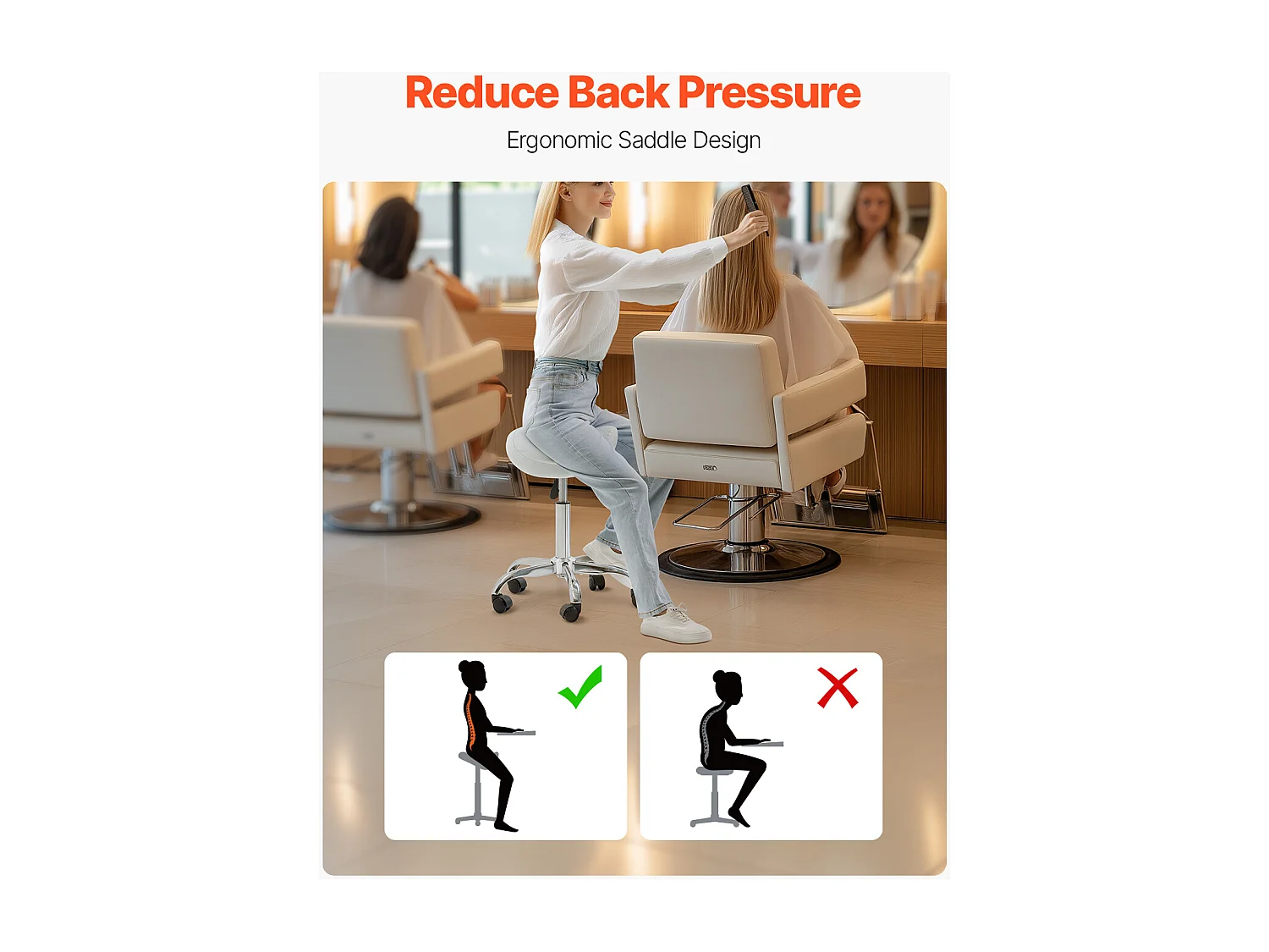 Tabouret de Bureau SucceBuy Tabouret de Selle à Roulettes en Cuir PU Réglable en Hauteur Blanc