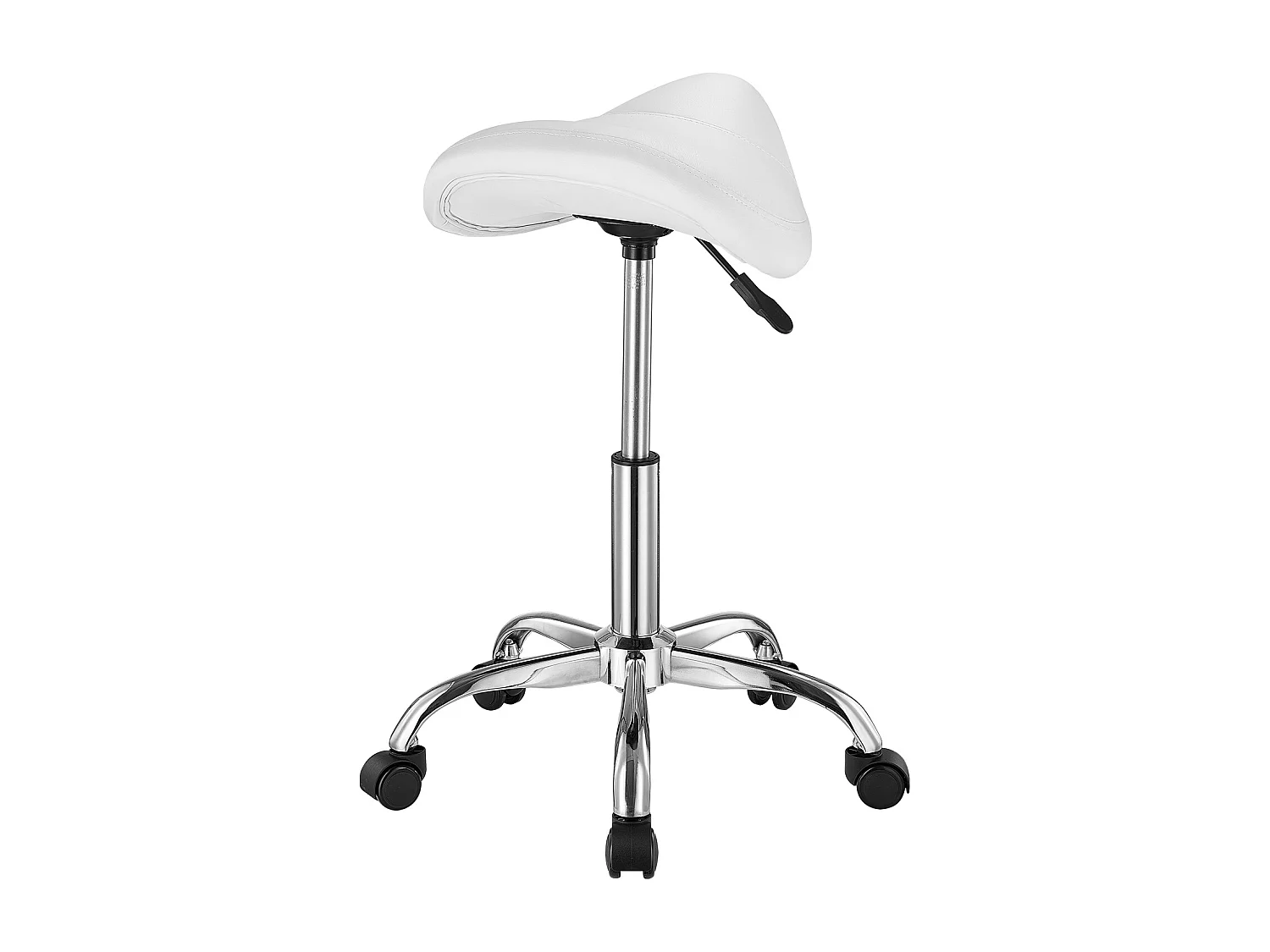 Tabouret de Bureau SucceBuy Tabouret de Selle à Roulettes en Cuir PU Réglable en Hauteur Blanc
