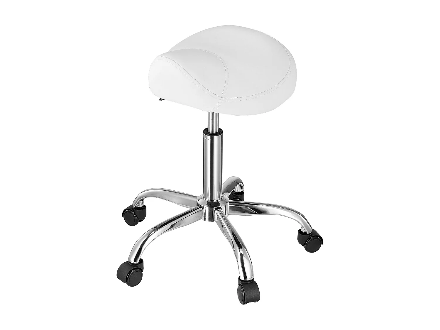 Tabouret de Bureau SucceBuy Tabouret de Selle à Roulettes en Cuir PU Réglable en Hauteur Blanc