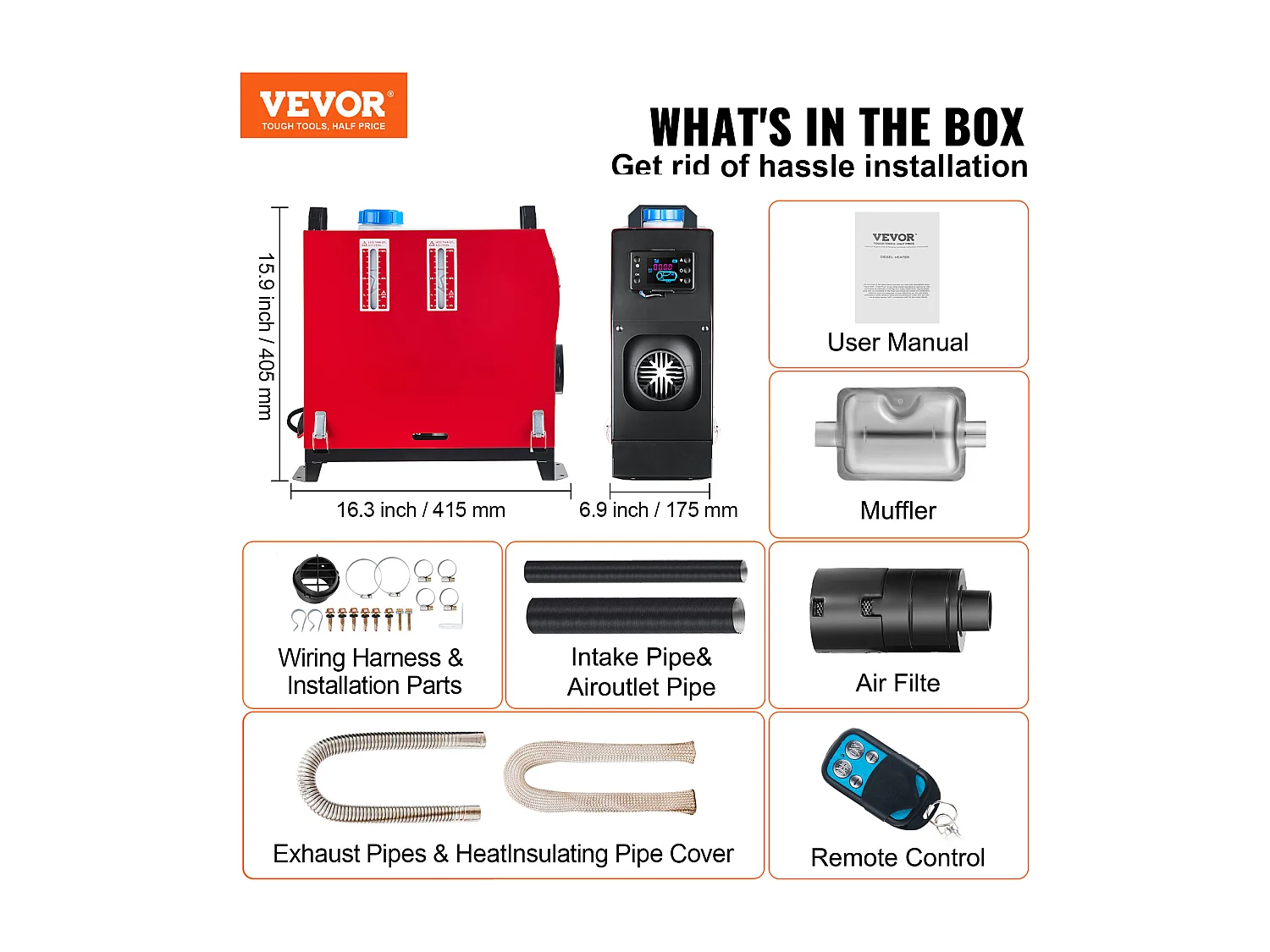 Scaldabagno ad Aria Diesel SucceBuy 12 V 5 kW con Schermo LCD per Camion, RV – 1 Uscita d'Aria, Nero