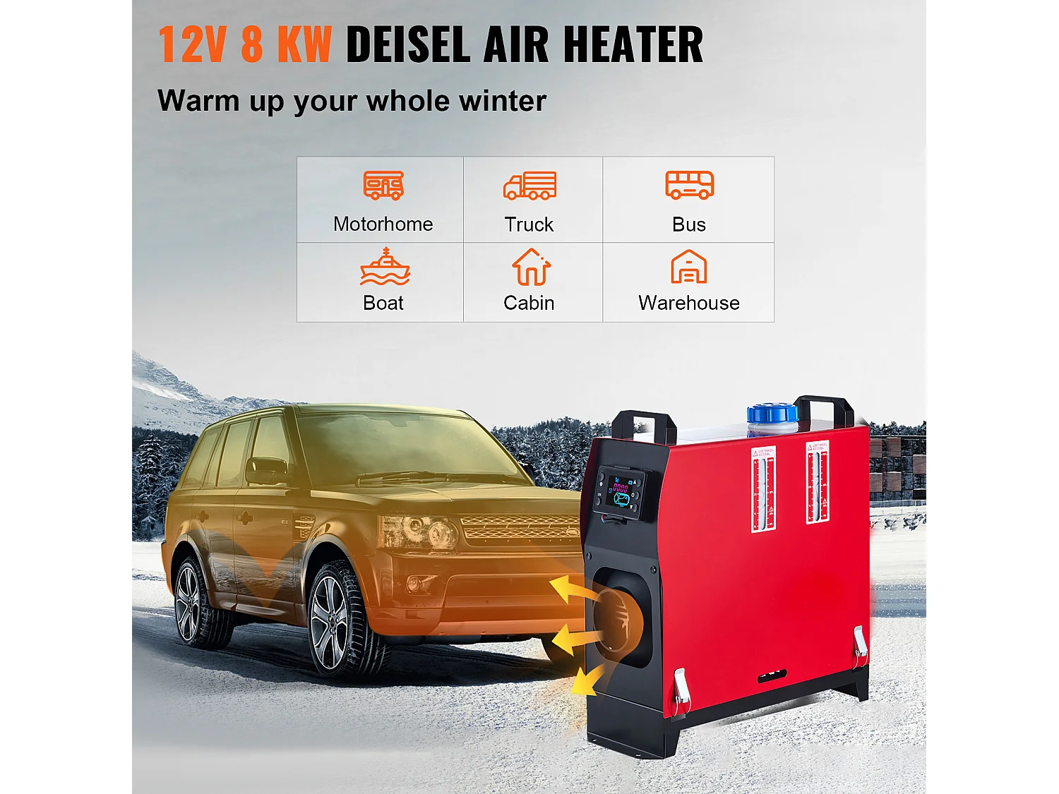 Scaldabagno ad Aria Diesel SucceBuy 12 V 5 kW con Schermo LCD per Camion, RV – 1 Uscita d'Aria, Nero