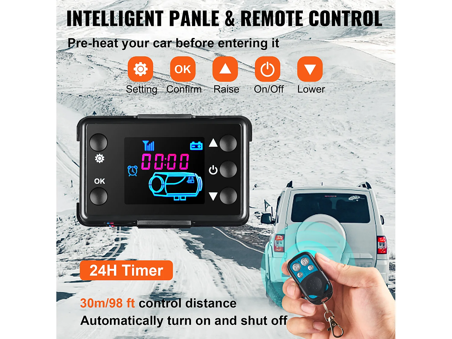 Scaldabagno ad Aria Diesel SucceBuy 12 V 5 kW con Schermo LCD per Camion, RV – 1 Uscita d'Aria, Nero