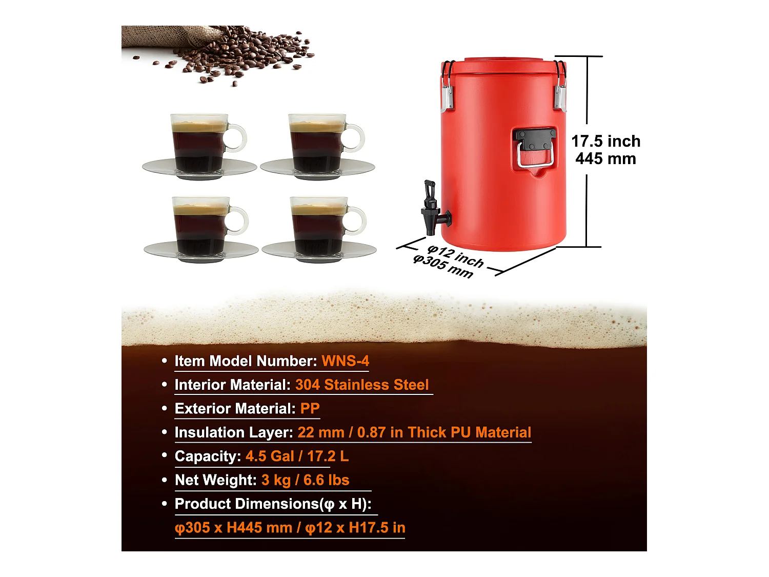 Distributeur de Boissons, SucceBuy Distributeur de Boissons Isotherme 7,6 L en Acier Inoxydable, Chaud et Froid