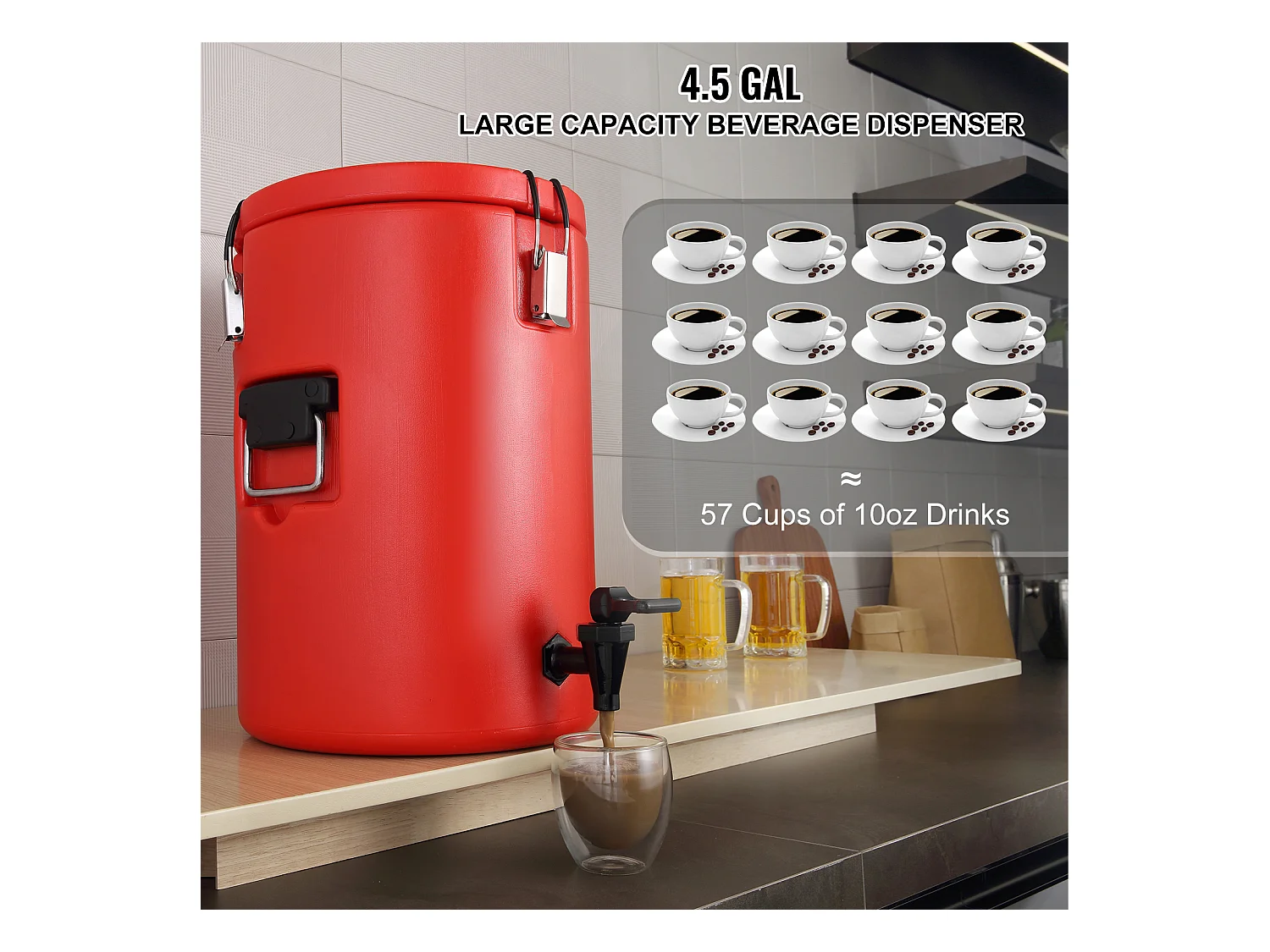 Distributeur de Boissons, SucceBuy Distributeur de Boissons Isotherme 7,6 L en Acier Inoxydable, Chaud et Froid