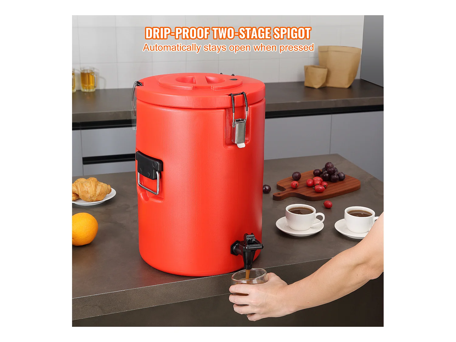 Distributeur de Boissons, SucceBuy Distributeur de Boissons Isotherme 7,6 L en Acier Inoxydable, Chaud et Froid