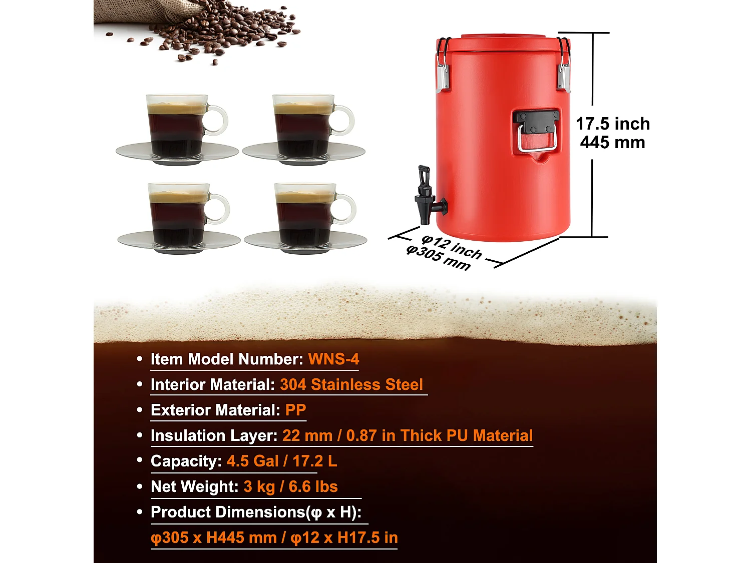 Distributeur de Boissons, SucceBuy Distributeur de Boissons Isotherme 7,6 L en Acier Inoxydable, Chaud et Froid