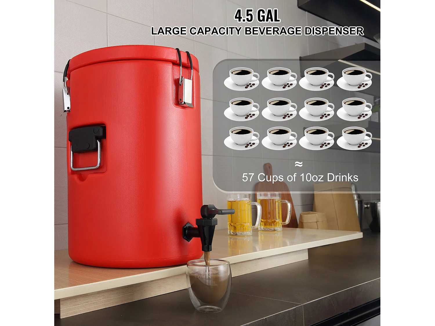 Distributeur de Boissons, SucceBuy Distributeur de Boissons Isotherme 7,6 L en Acier Inoxydable, Chaud et Froid