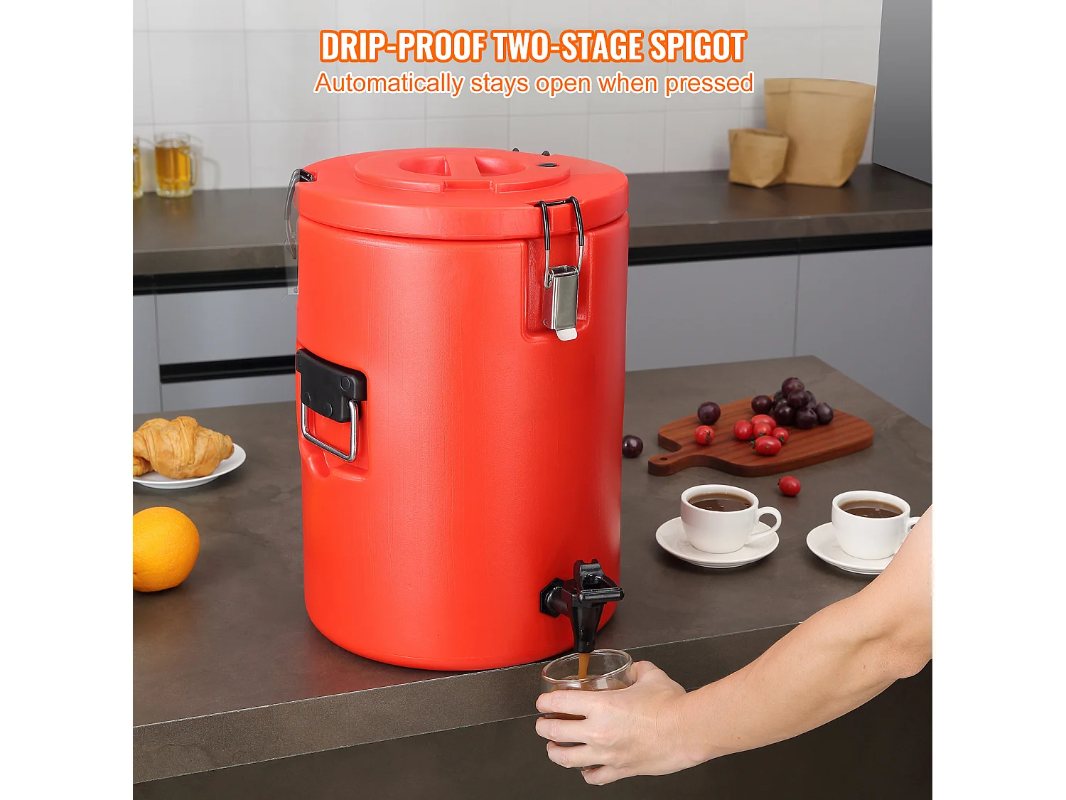 Distributeur de Boissons, SucceBuy Distributeur de Boissons Isotherme 7,6 L en Acier Inoxydable, Chaud et Froid