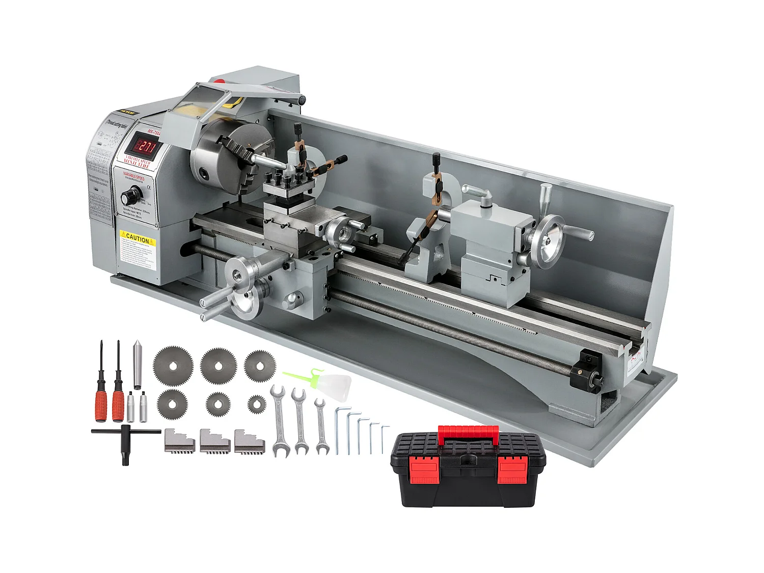 Metaaldraaibank, SucceBuy Mini Tafelmodel Metaaldraaibank 22 x 75 CM 1100W voor het Draaien van Metalen Tandwielen met een Snelheid van 2250 tpm