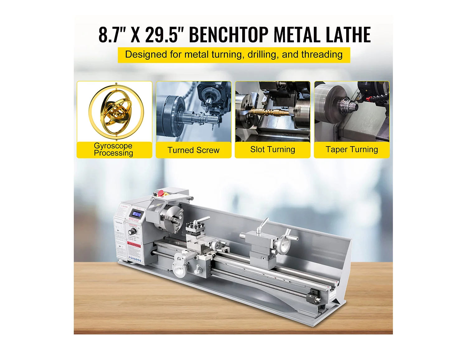 Metaaldraaibank, SucceBuy Mini Tafelmodel Metaaldraaibank 22 x 75 CM 1100W voor het Draaien van Metalen Tandwielen met een Snelheid van 2250 tpm