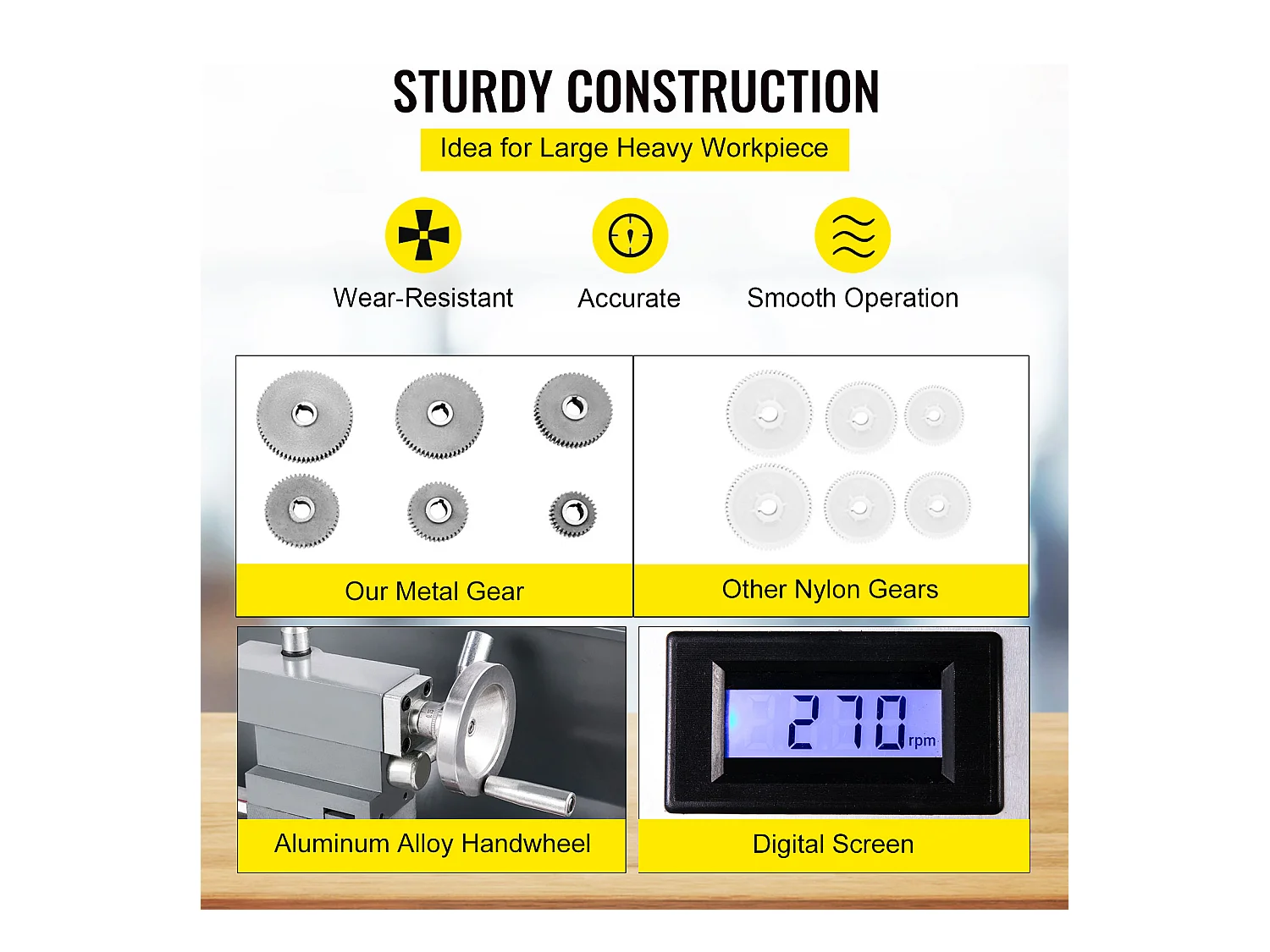 Metaaldraaibank, SucceBuy Mini Tafelmodel Metaaldraaibank 22 x 75 CM 1100W voor het Draaien van Metalen Tandwielen met een Snelheid van 2250 tpm