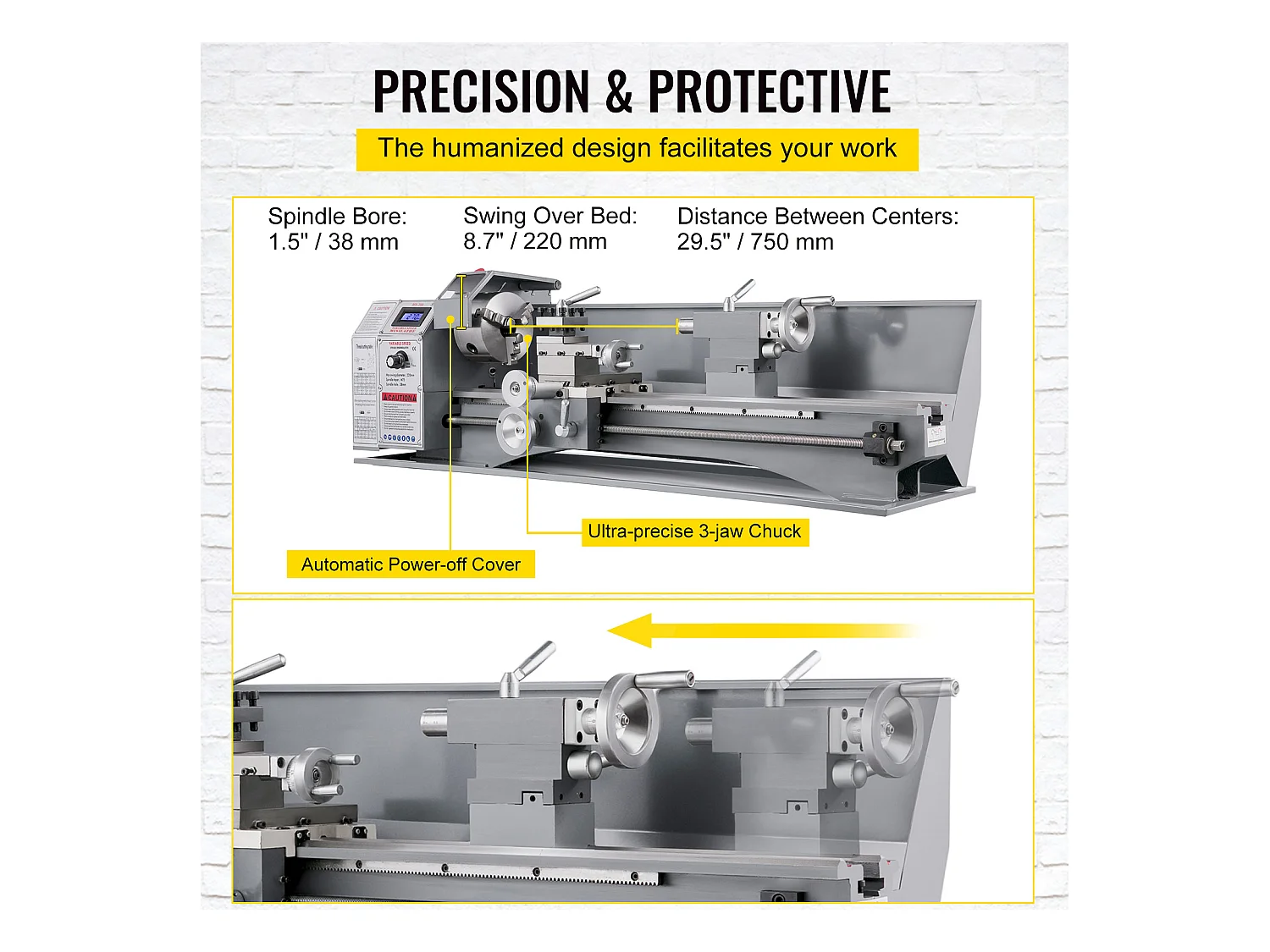 Metaaldraaibank, SucceBuy Mini Tafelmodel Metaaldraaibank 22 x 75 CM 1100W voor het Draaien van Metalen Tandwielen met een Snelheid van 2250 tpm