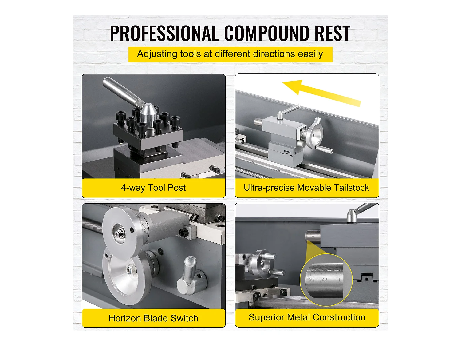 Metaaldraaibank, SucceBuy Mini Tafelmodel Metaaldraaibank 22 x 75 CM 1100W voor het Draaien van Metalen Tandwielen met een Snelheid van 2250 tpm