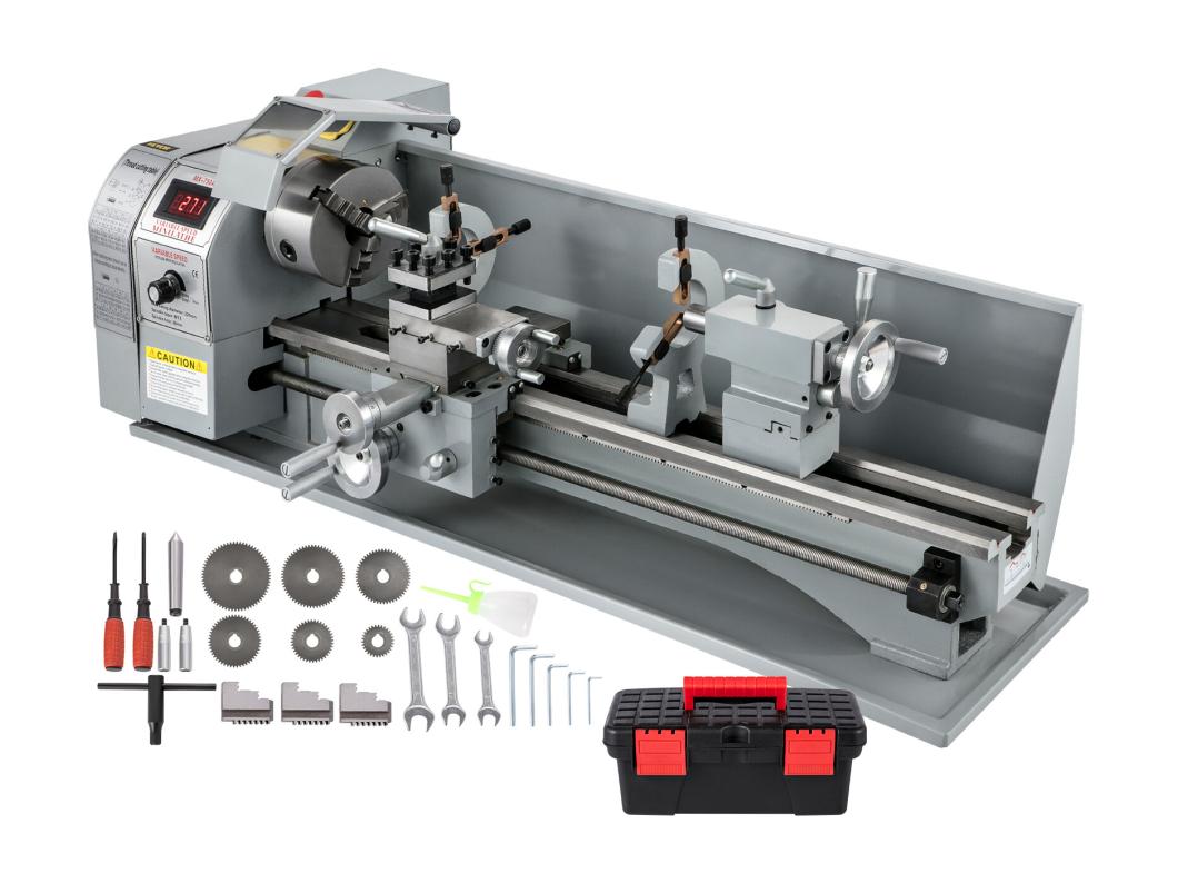 Metaaldraaibank, SucceBuy Mini Tafelmodel Metaaldraaibank 22 x 75 CM 1100W voor het Draaien van Metalen Tandwielen met een Snelheid van 2250 tpm