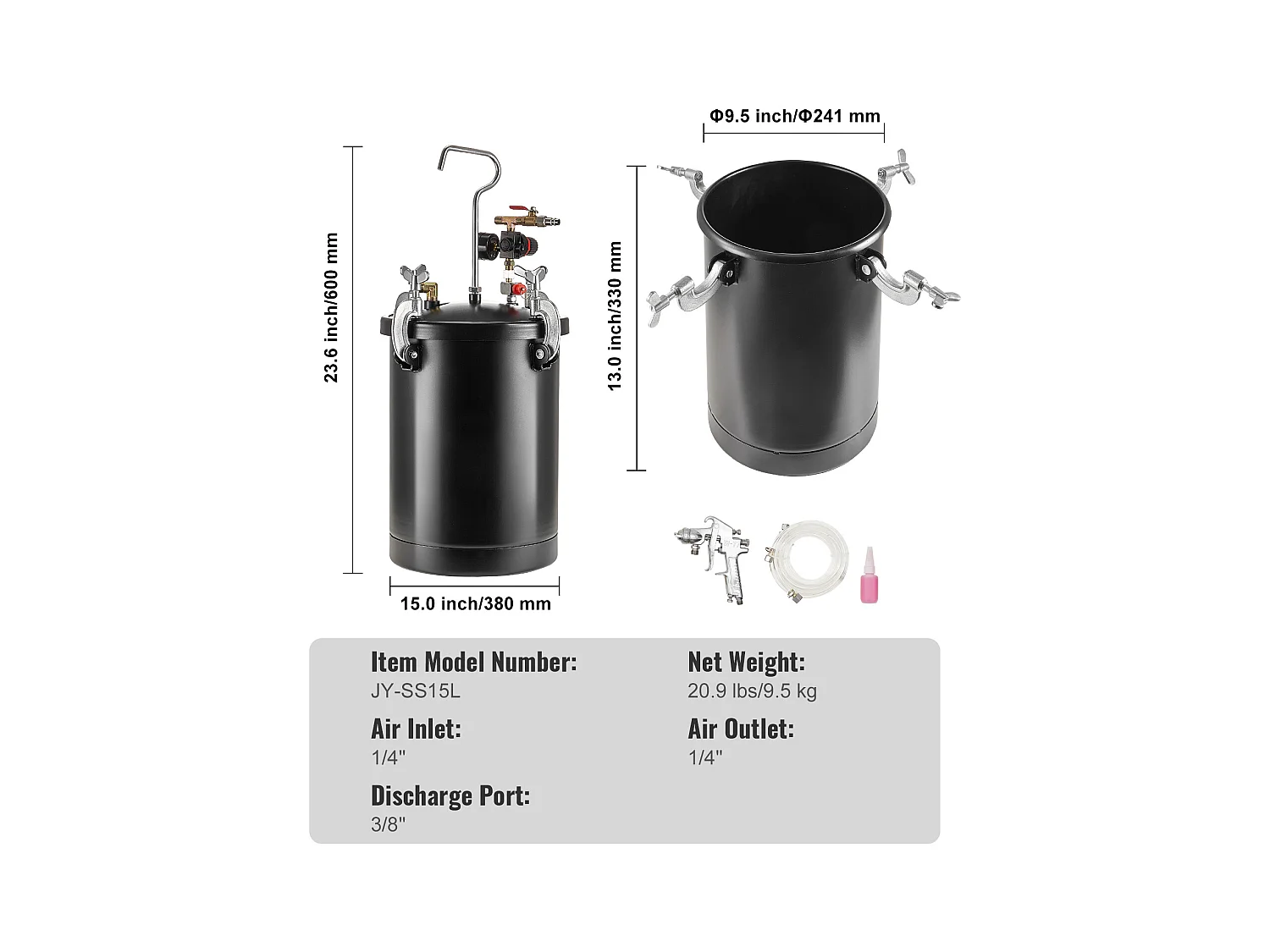 Recipiente a Presión para Pintura en Aerosol SucceBuy de 15 L/3,75 Galones con Pistola Pulverizadora, Mangueras y Manómetro