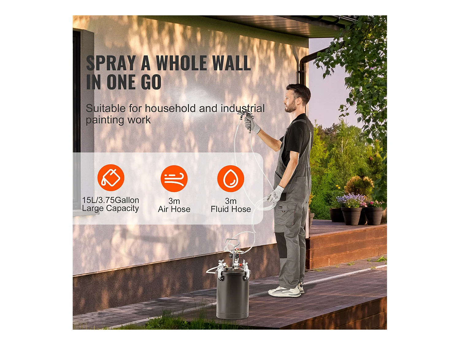 Recipiente a Presión para Pintura en Aerosol SucceBuy de 15 L/3,75 Galones con Pistola Pulverizadora, Mangueras y Manómetro