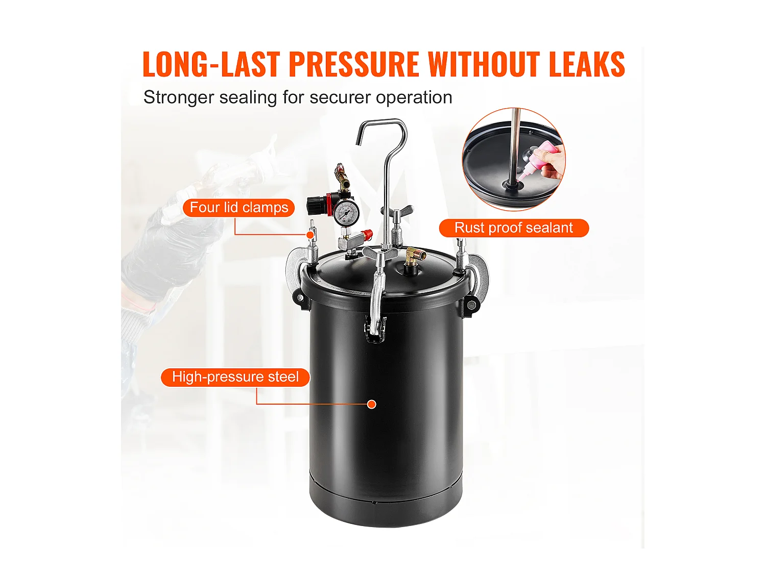 Recipiente a Presión para Pintura en Aerosol SucceBuy de 15 L/3,75 Galones con Pistola Pulverizadora, Mangueras y Manómetro