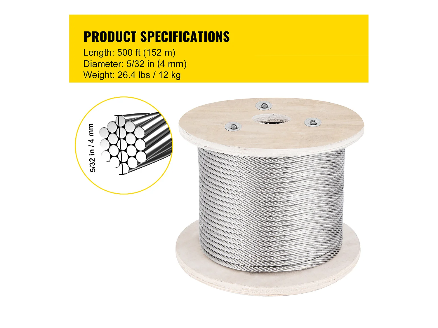 Staalkabel SucceBuy, 316 SS, 0.38cm, 1x19, 152m ,Doe-het-zelf, 110 V ,Staal