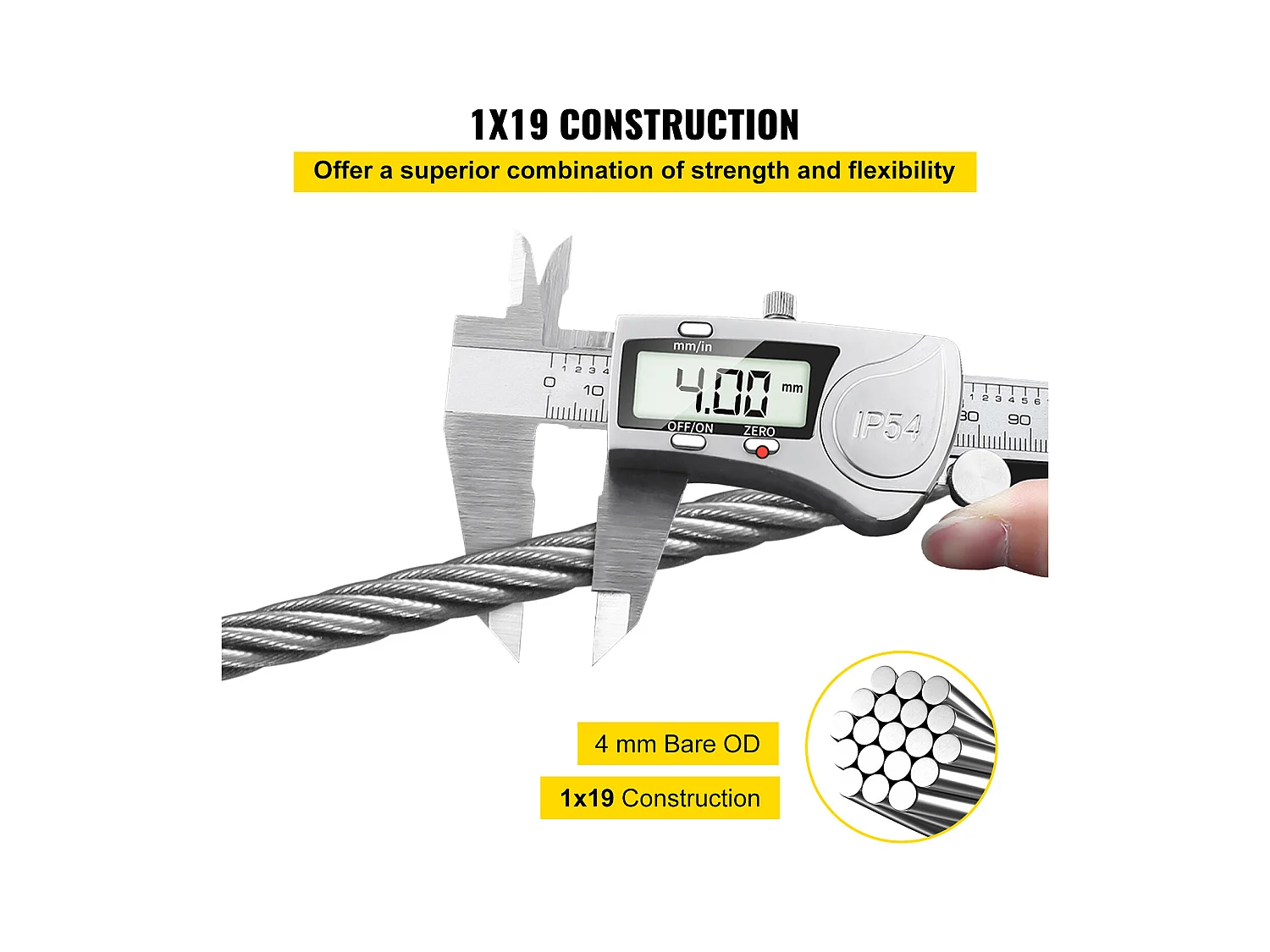Staalkabel SucceBuy, 316 SS, 0.38cm, 1x19, 152m ,Doe-het-zelf, 110 V ,Staal