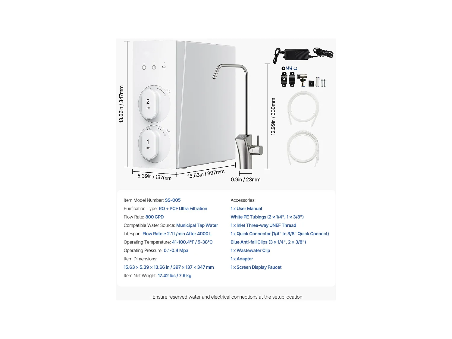 Filtre à Eau Sous Évier à Osmose Inverse Sans Réservoir SucceBuy 800 GPD 8 Étapes