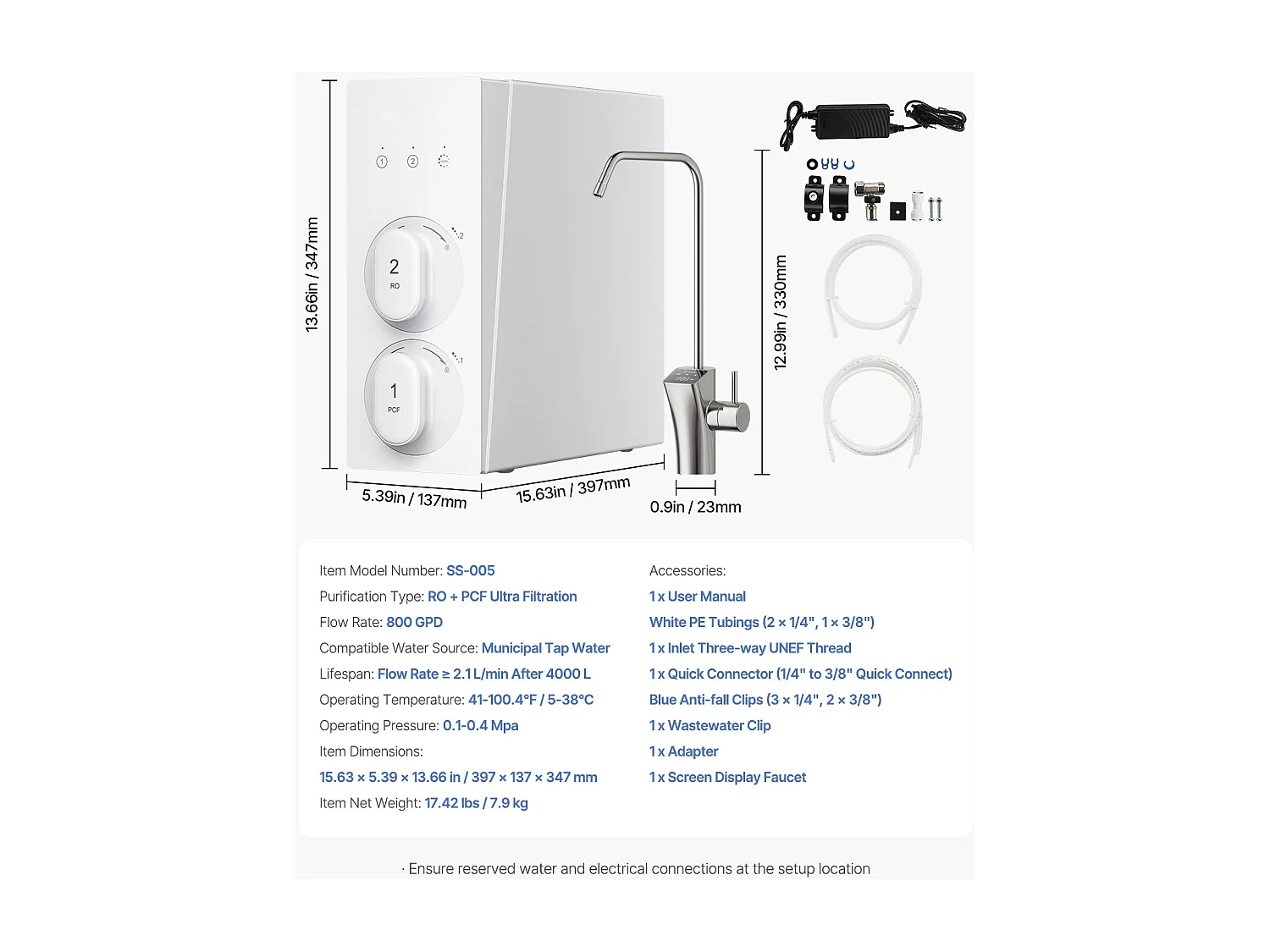 Filtre à Eau Sous Évier à Osmose Inverse Sans Réservoir SucceBuy 800 GPD 8 Étapes