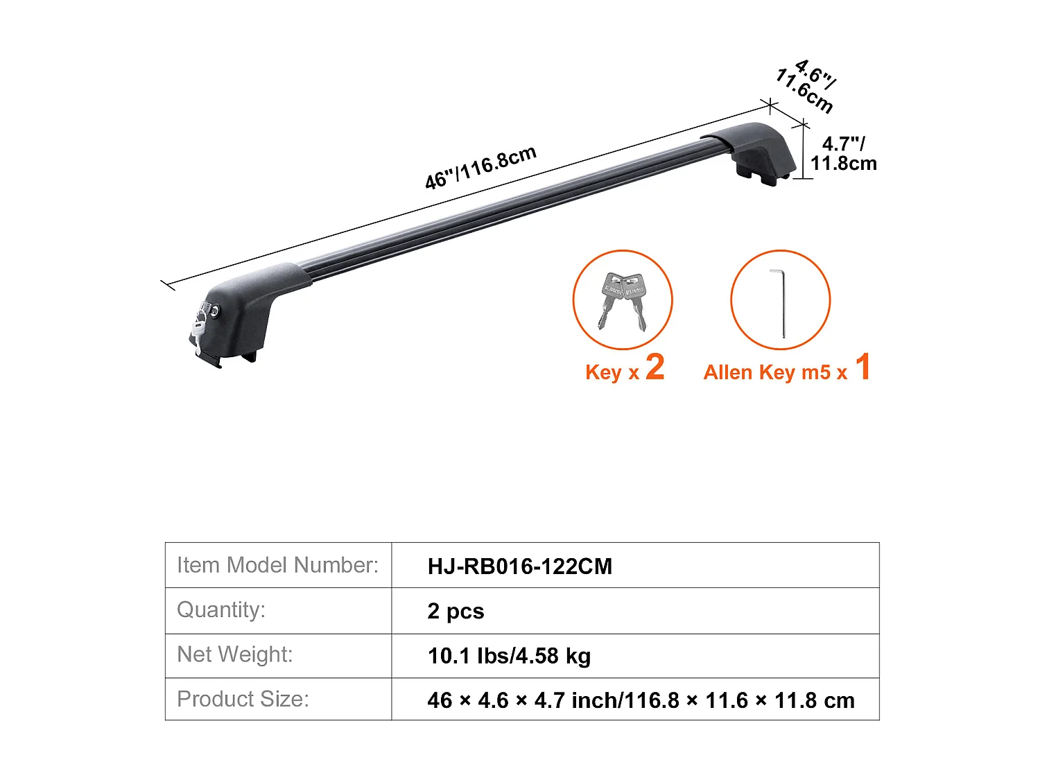 Barres Transversales de Toit SucceBuy Max 136cm pour Rails Latéraux Rainurés, Verrouillables, Charge de 90 kg