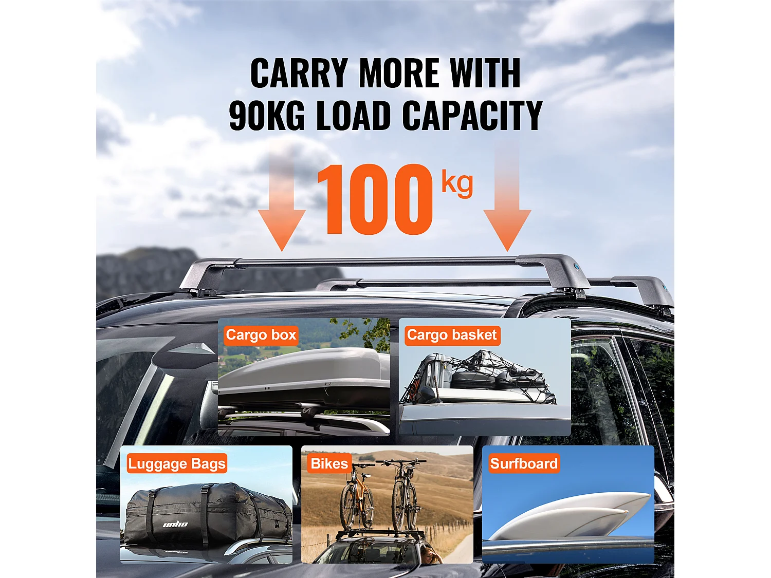 Barres Transversales de Toit SucceBuy Max 136cm pour Rails Latéraux Rainurés, Verrouillables, Charge de 90 kg