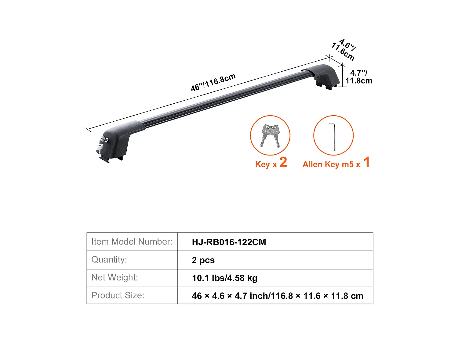 Poprzeczki Dachowe do Rowkowanych Relingów Bocznych SucceBuy Max 136cm, Blokowane, Obciążenie 90 kg