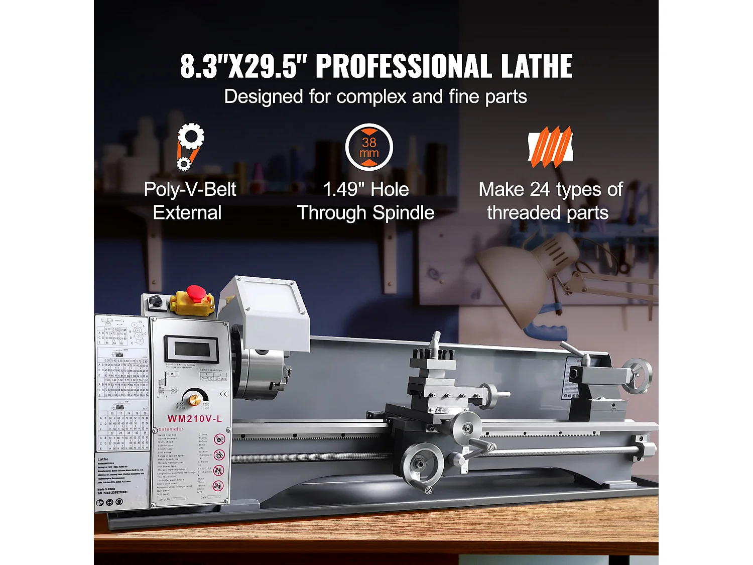 Torno para Metal, Torno para Metal SucceBuy 21 x 75 CM 50-2500 rpm Potencia Variable Continua