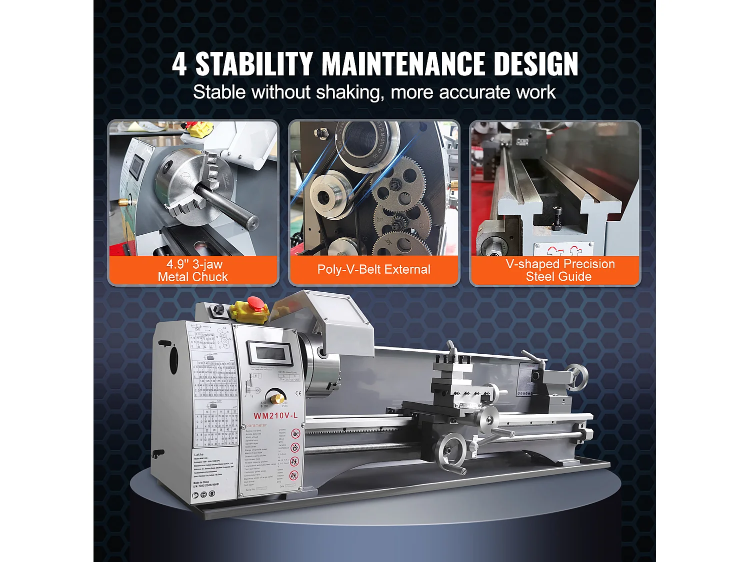 Torno para Metal, Torno para Metal SucceBuy 21 x 75 CM 50-2500 rpm Potencia Variable Continua