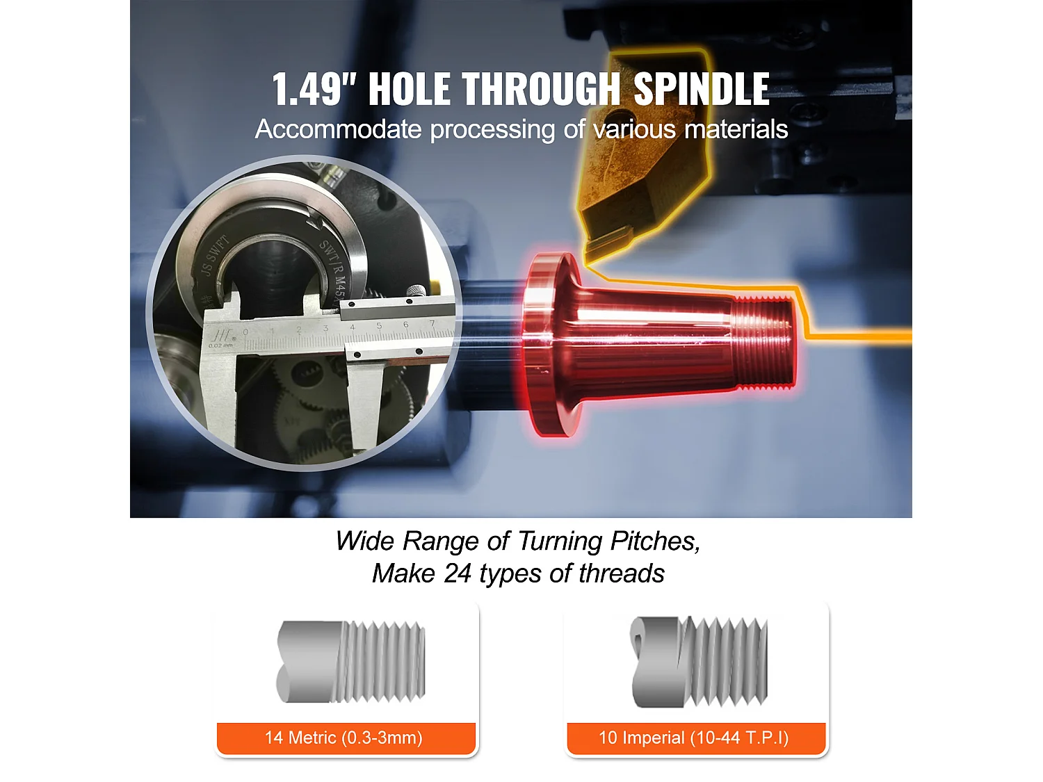 Torno para Metal, Torno para Metal SucceBuy 21 x 75 CM 50-2500 rpm Potencia Variable Continua