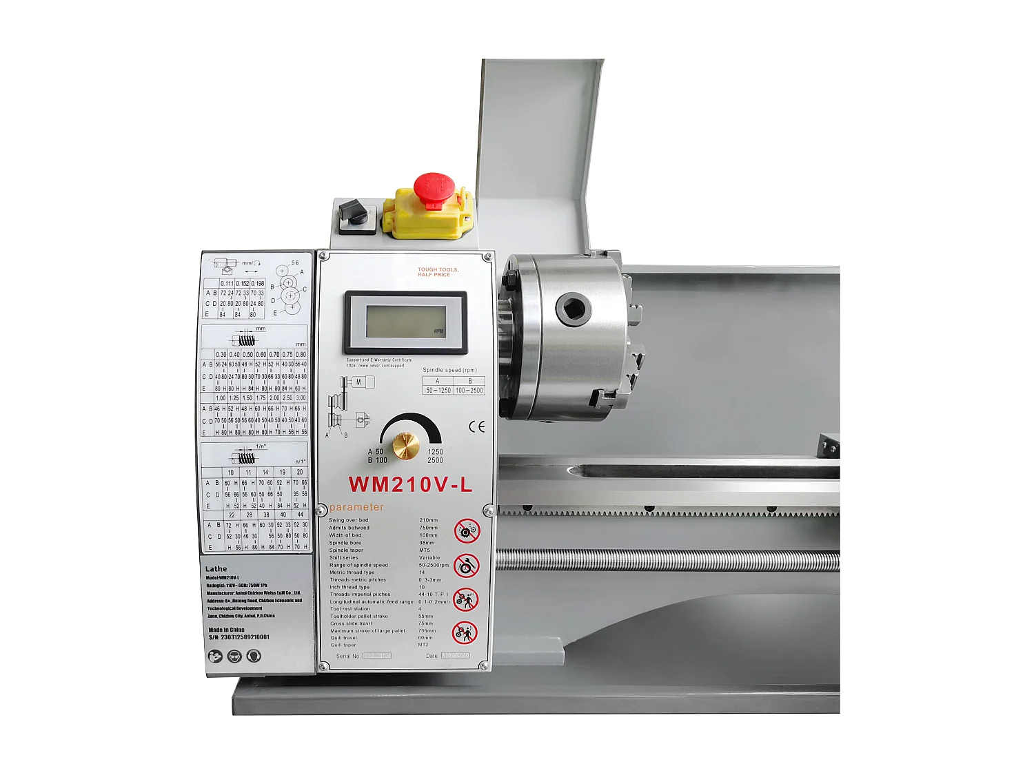 Torno para Metal, Torno para Metal SucceBuy 21 x 75 CM 50-2500 rpm Potencia Variable Continua
