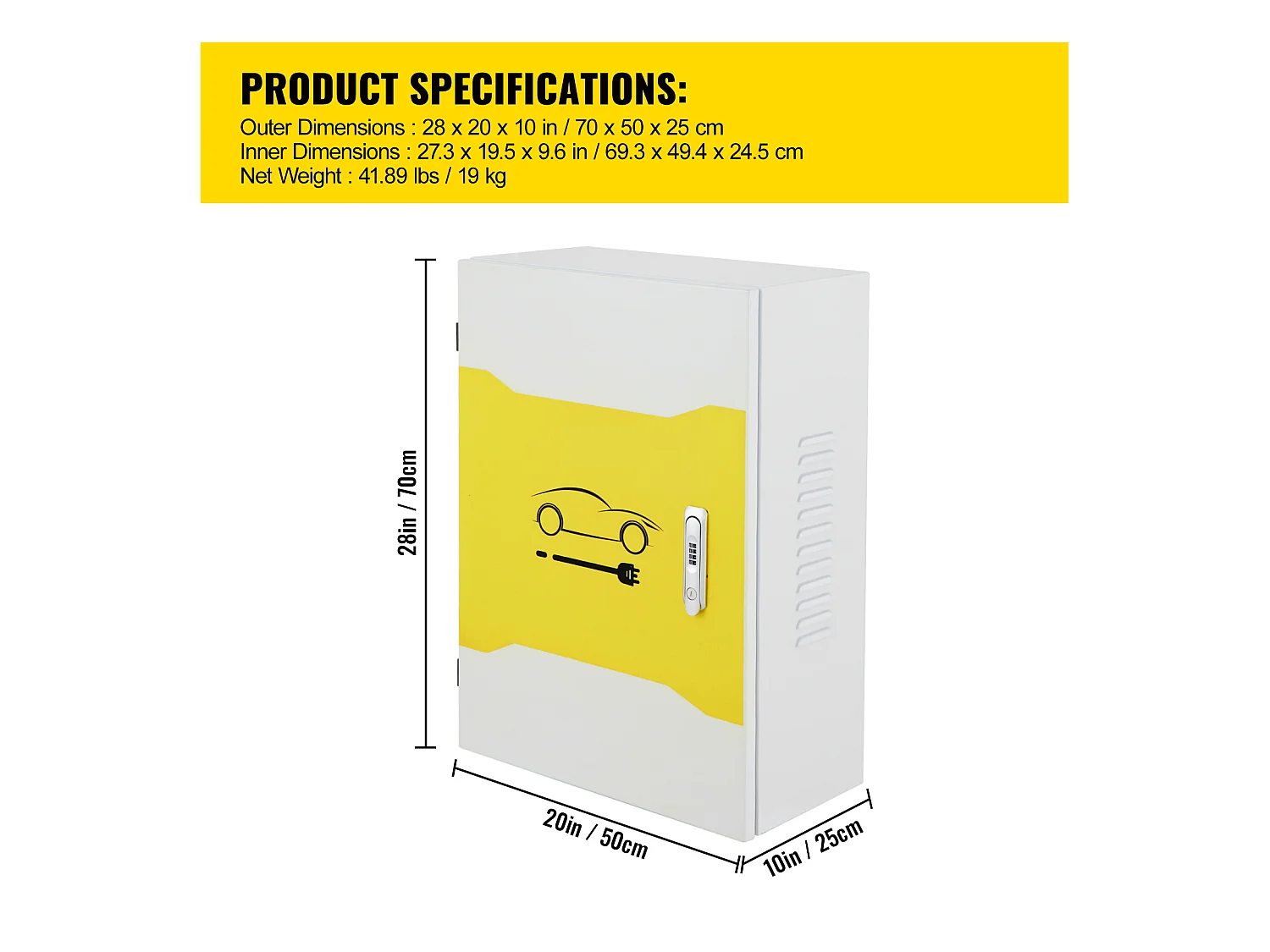 Boîtier de Chargeur Domestique SucceBuy Tesla avec Câble Extérieur 71.1cm x 50.8cm x 25.4cm IP32 Étanche