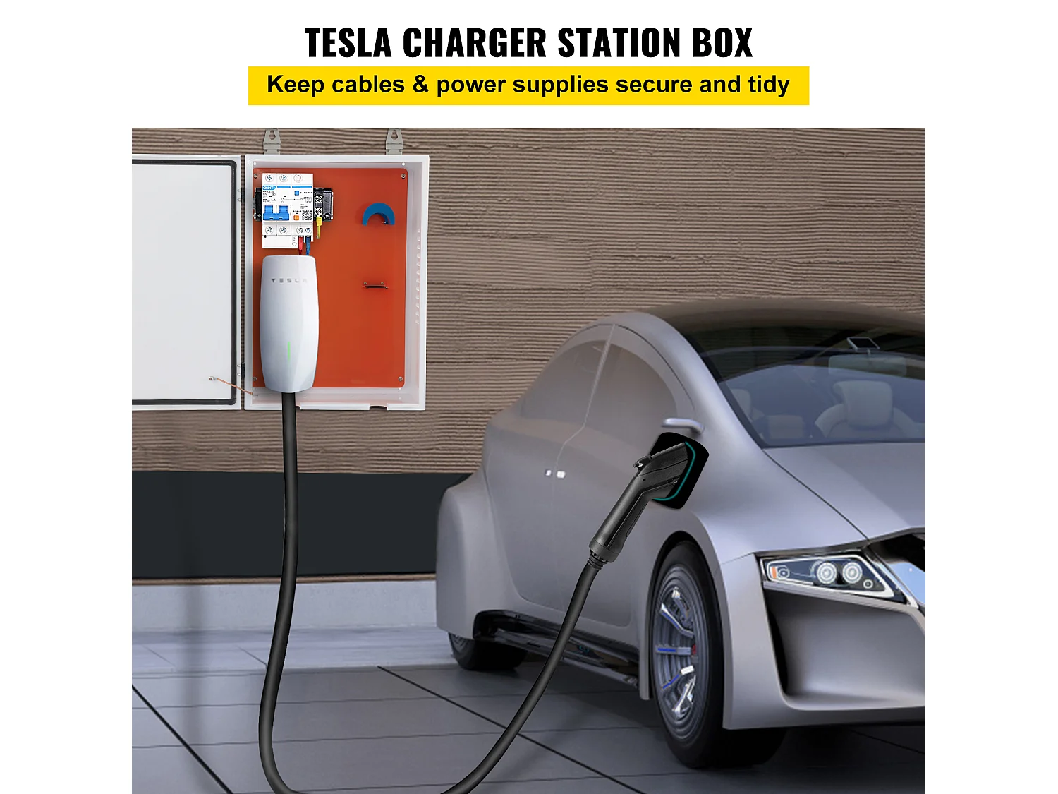 Boîtier de Chargeur Domestique SucceBuy Tesla avec Câble Extérieur 71.1cm x 50.8cm x 25.4cm IP32 Étanche