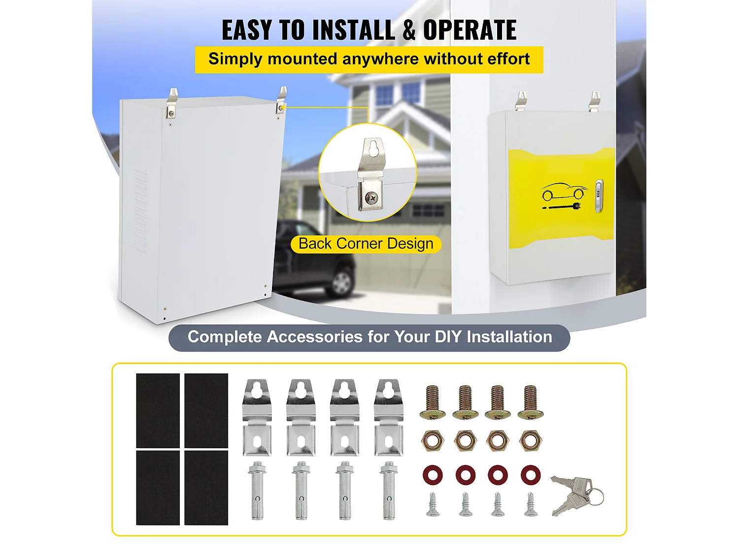 Boîtier de Chargeur Domestique SucceBuy Tesla avec Câble Extérieur 71.1cm x 50.8cm x 25.4cm IP32 Étanche