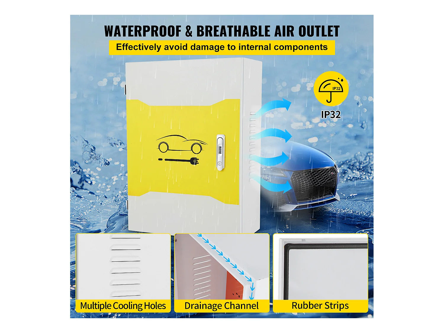 Boîtier de Chargeur Domestique SucceBuy Tesla avec Câble Extérieur 71.1cm x 50.8cm x 25.4cm IP32 Étanche