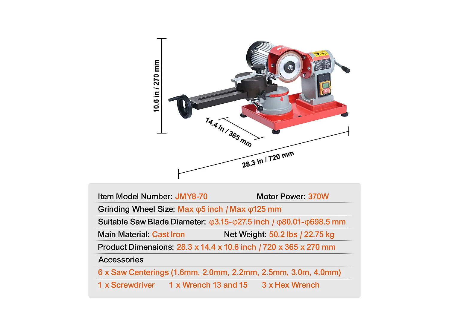 Affûteuse de Lame de Scie Circulaire SucceBuy 370 W 3600 tr/min, Meule de 12.7 cm