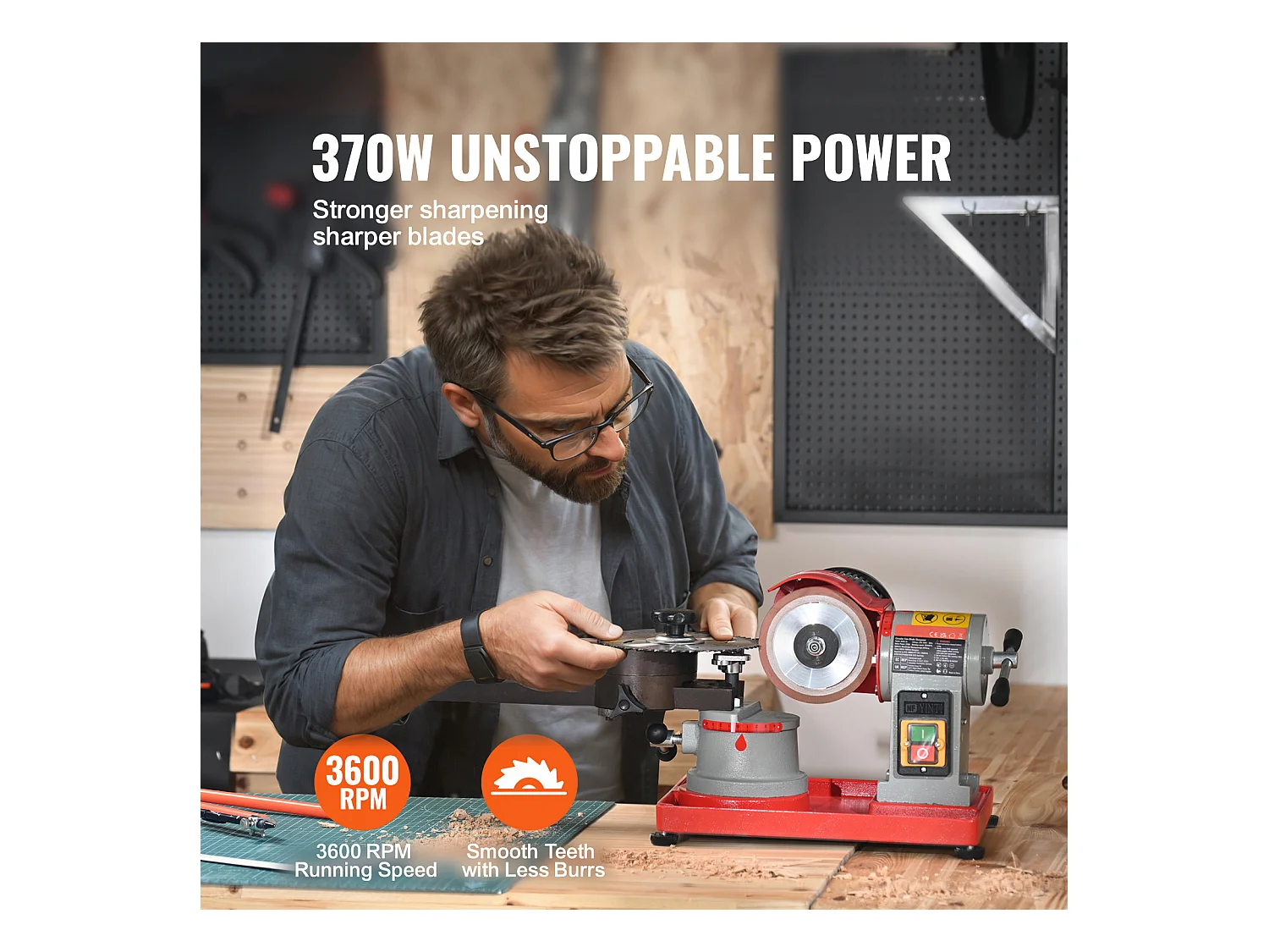 Affûteuse de Lame de Scie Circulaire SucceBuy 370 W 3600 tr/min, Meule de 12.7 cm