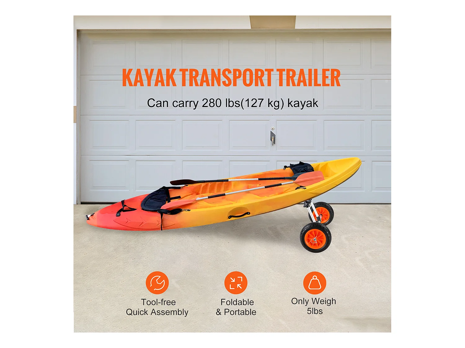 Chariot à Outils, SucceBuy Chariot de Kayak Réglable, Capacité de 127 kg, Porte-Canoë, Pneus de 25 cm