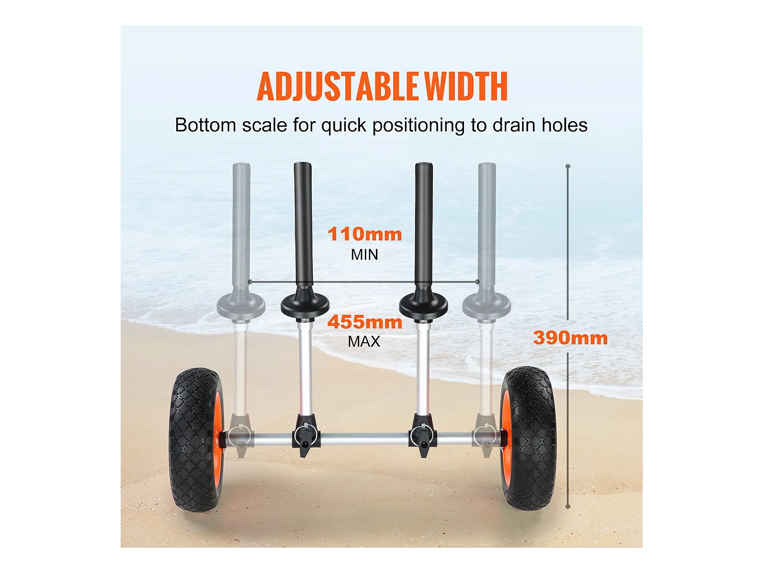 Chariot à Outils, SucceBuy Chariot de Kayak Réglable, Capacité de 127 kg, Porte-Canoë, Pneus de 25 cm